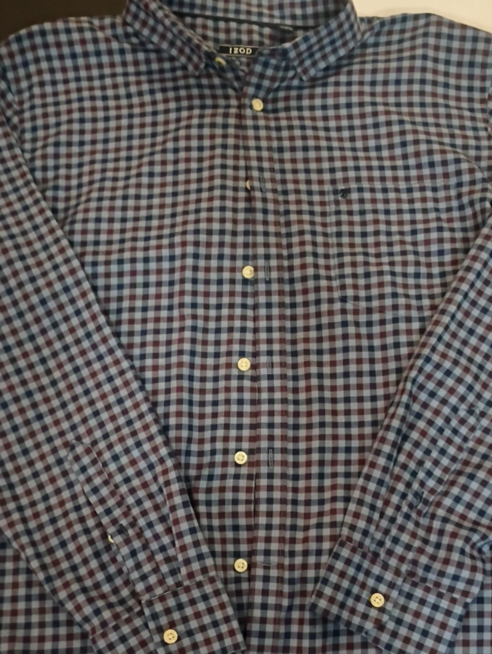 Izod Men’s Blue and Burgundy Plaid Button-Down Shirt Tall